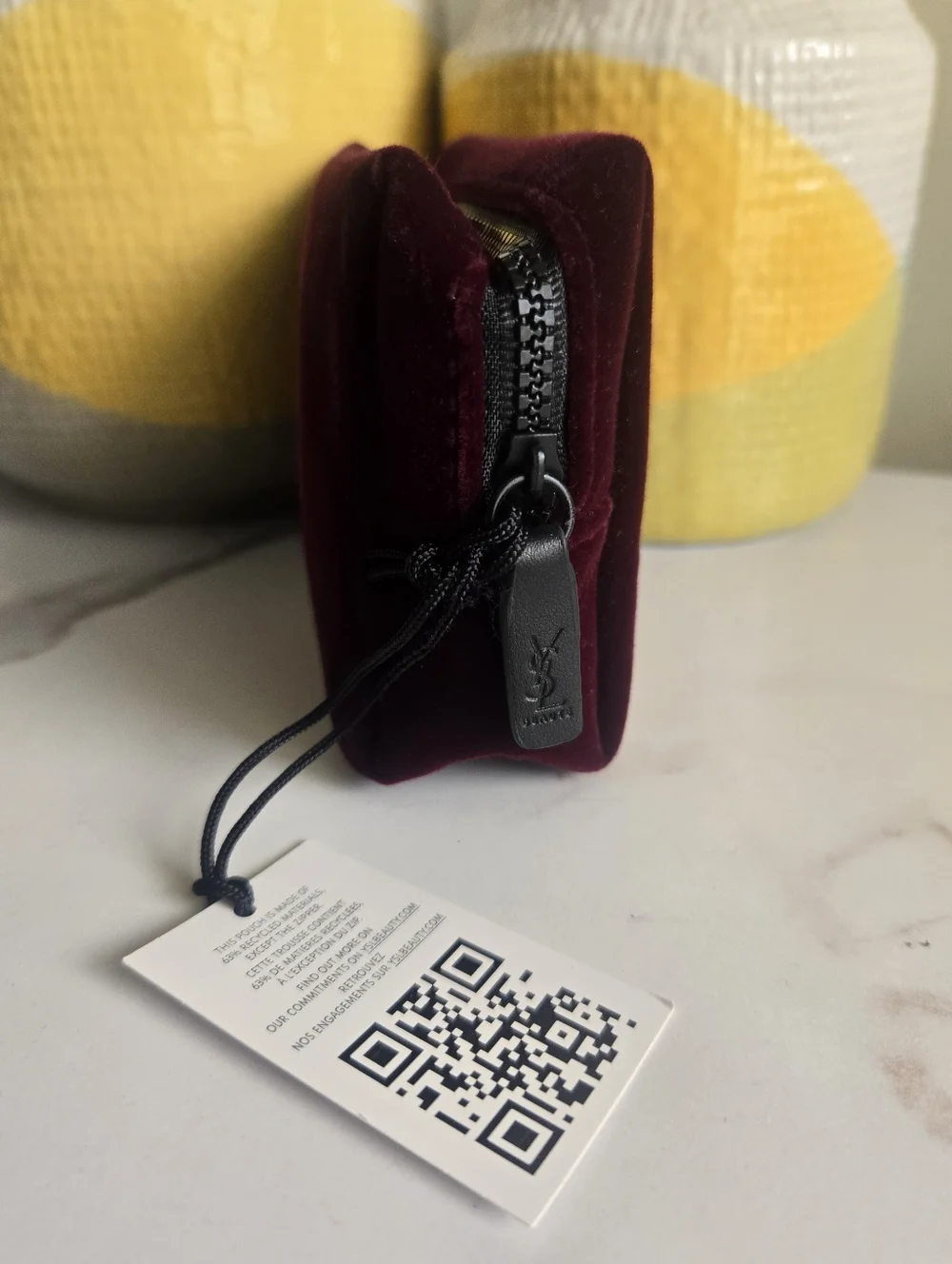 NWT Yves Saint Laurent Beauty Burgundy Velvet Toiletry Pouch